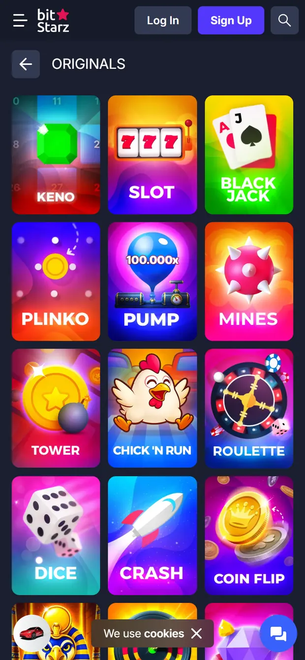 BitStarz mobile Originals grid