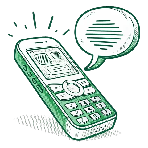 Line drawing of a mobile phone with a speech bubble