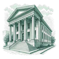 Line drawing of a bank building