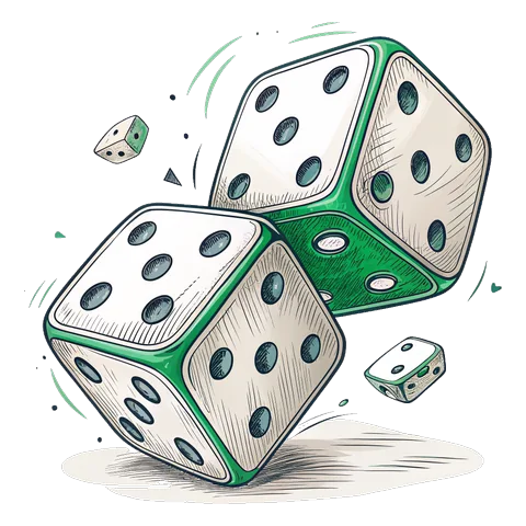 Line drawing of a pair of dice mid-roll