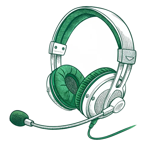 Line drawing of a headset with a microphone