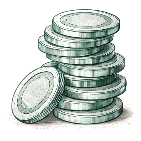 Line drawing of a stack of smooth silver coins