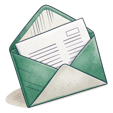Line drawing of an open envelope with a folded letter inside
