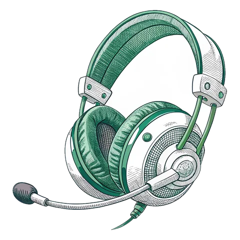 Line drawing of a headset with a microphone