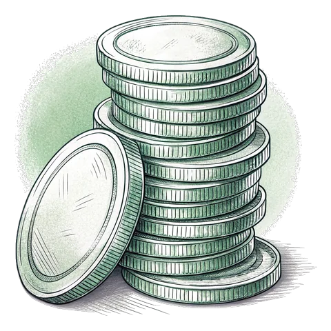 Line drawing of a stack of plain silver coins