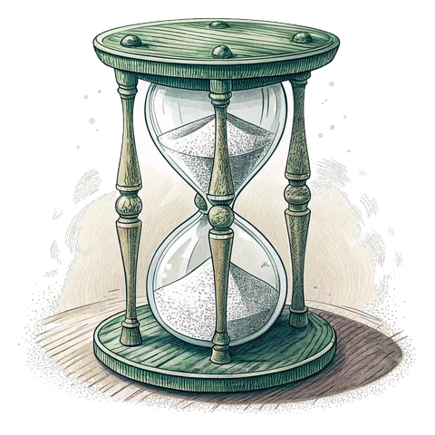 Line drawing of an hourglass with sand running