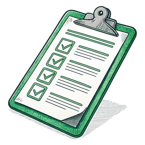 Line drawing of a clipboard with a ticked checklist