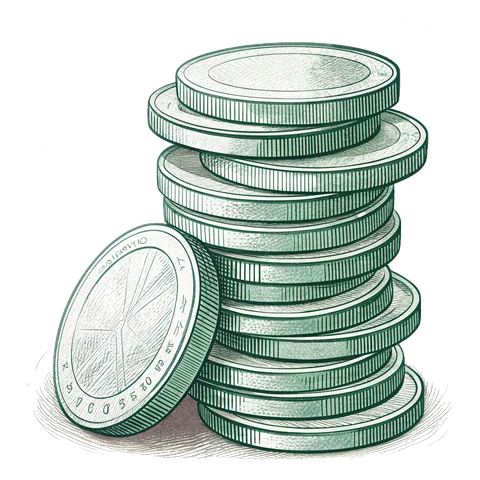 Line drawing of a stack of smooth silver coins