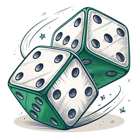 Line drawing of a pair of dice mid-roll