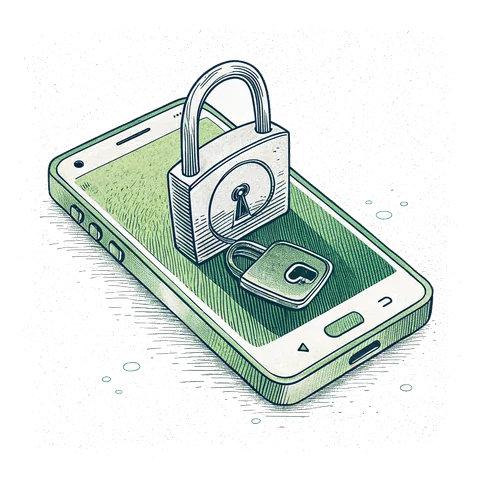 Line drawing of a smartphone with a padlock on its screen