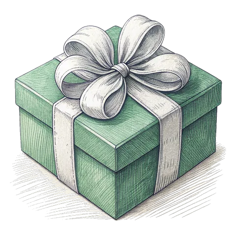 Line drawing of a wrapped gift box