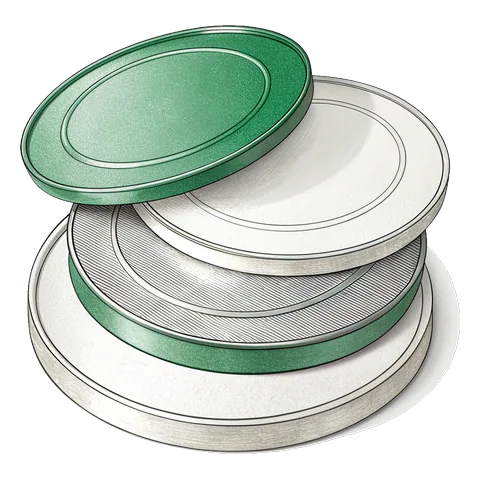 Line drawing of a few plain round coins