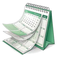 Line drawing of a desk calendar with pages flipping