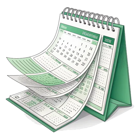 Line drawing of a desk calendar with pages flipping