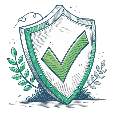 Line drawing of a shield with a tick