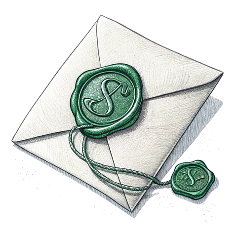 Line drawing of a wax seal on a folded envelope