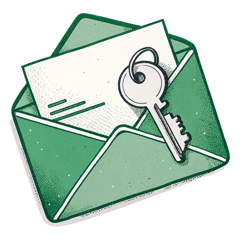 Line drawing of an envelope with a key