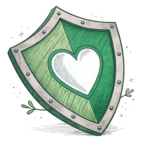 Line drawing of a shield with a heart