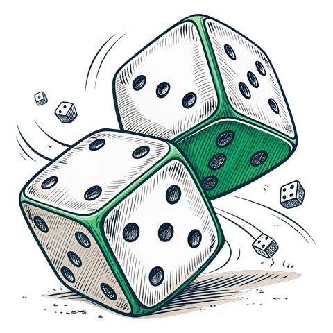 Line drawing of a pair of dice mid-roll