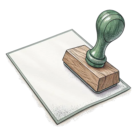 Line drawing of a rubber stamp on a blank sheet of paper