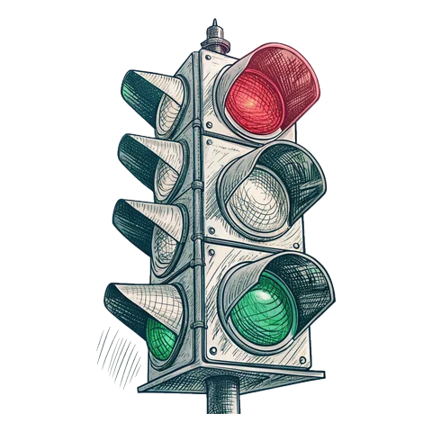 Line drawing of a traffic light showing red