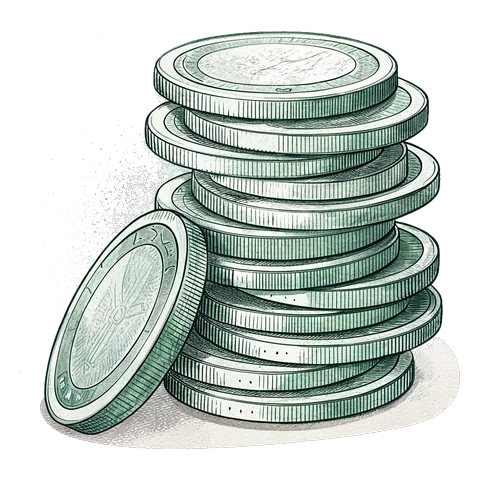 Line drawing of a stack of smooth silver coins