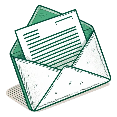 Line drawing of an open envelope with a letter