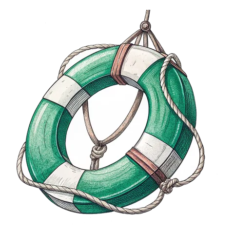 Line drawing of a lifebuoy ring hanging on a rope