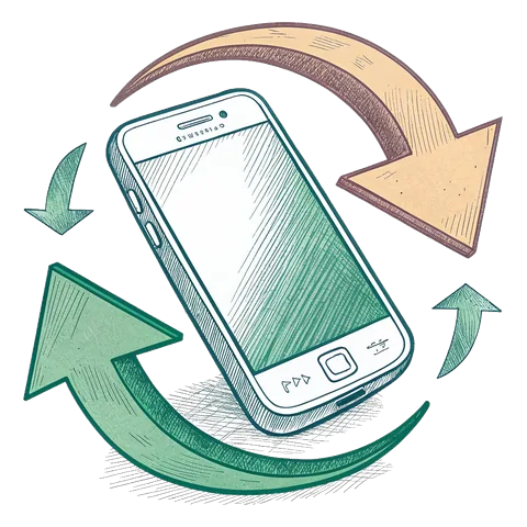 Line drawing of a smartphone with two curved arrows circling it
