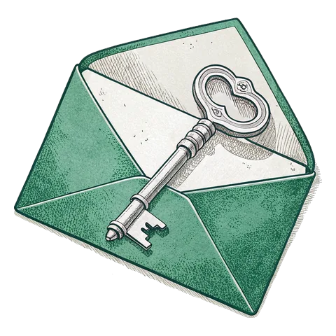 Line drawing of an envelope with a key